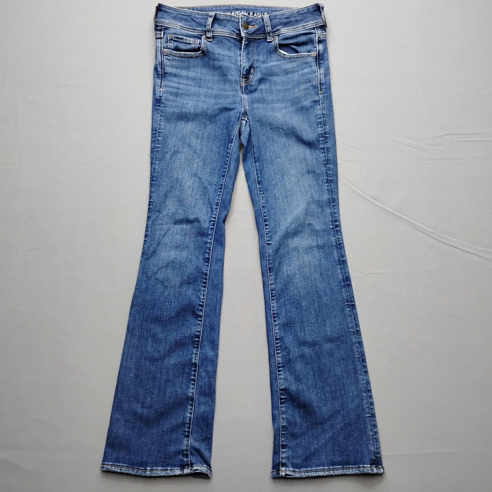 American Eagle Kick Boot Jeans Womens 4‎ Short Blue Medium Wash Stretch Denim